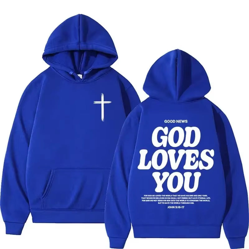 God Loves You Harajuku Aesthetics Christian Jesus Church Men'S Retro Sweatshirt Streetwear Y2K Hoodie