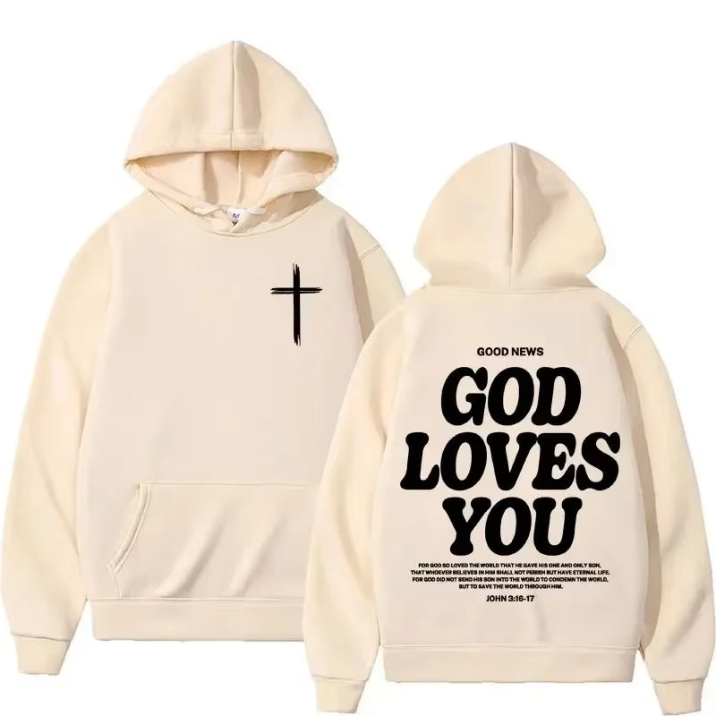 God Loves You Harajuku Aesthetics Christian Jesus Church Men'S Retro Sweatshirt Streetwear Y2K Hoodie