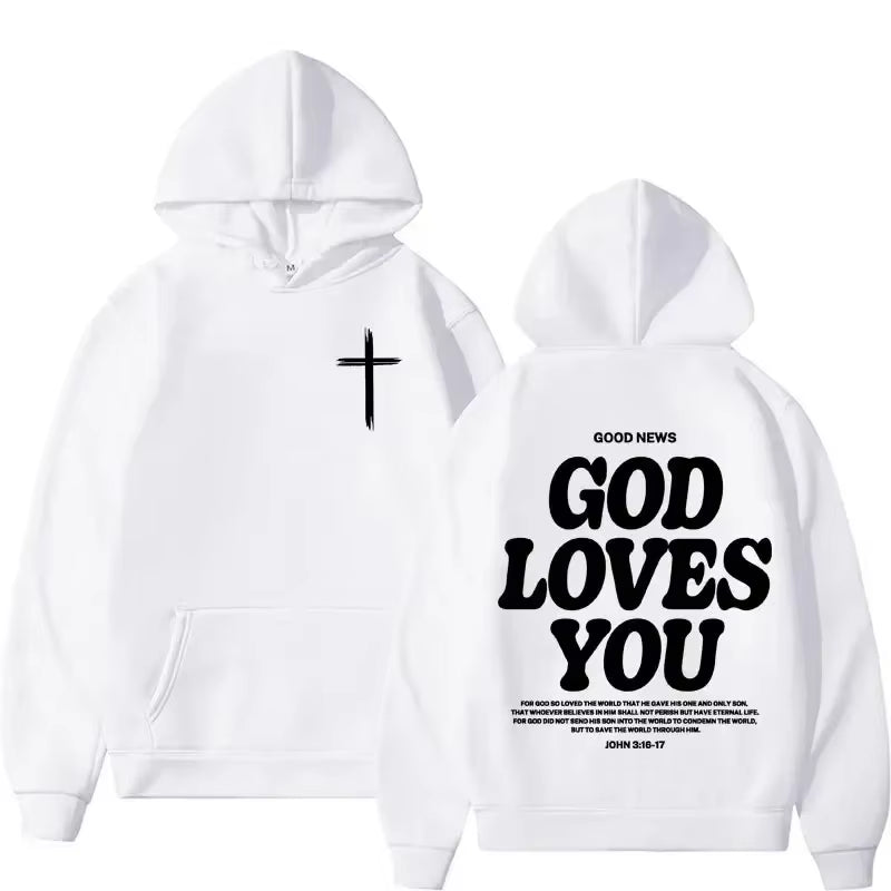 God Loves You Harajuku Aesthetics Christian Jesus Church Men'S Retro Sweatshirt Streetwear Y2K Hoodie