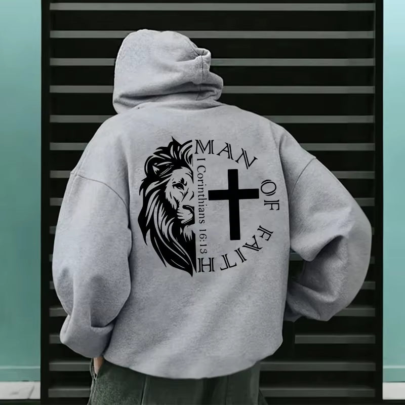 Jesus Christ Style Hoodies 2025 Fall Winter New Arrival Hooded Long Sleeve Sweatshirts Man off Faith Lion Print Hoody Outerwear