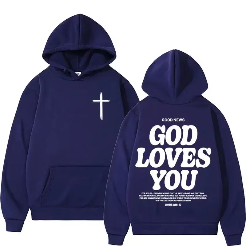 God Loves You Harajuku Aesthetics Christian Jesus Church Men'S Retro Sweatshirt Streetwear Y2K Hoodie