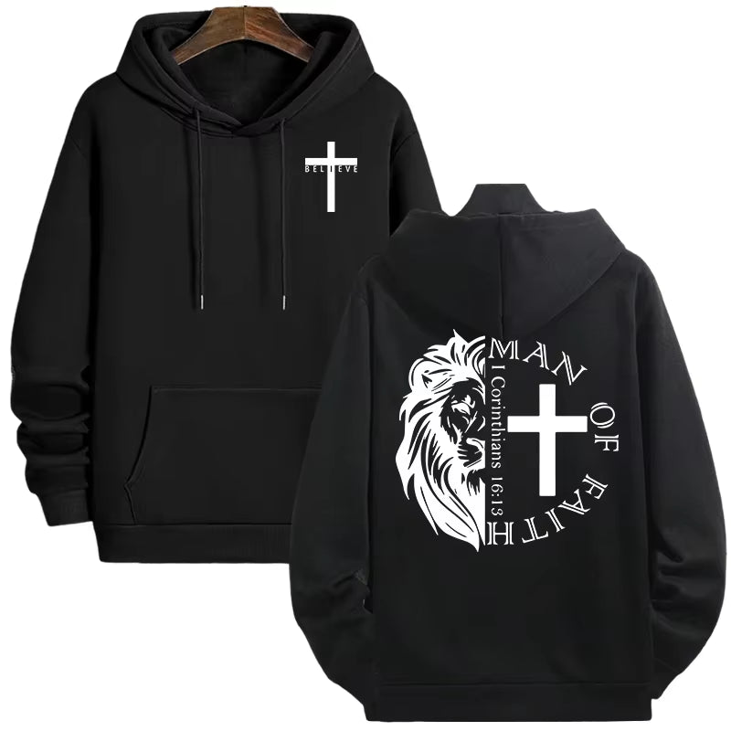 Jesus Christ Style Hoodies 2025 Fall Winter New Arrival Hooded Long Sleeve Sweatshirts Man off Faith Lion Print Hoody Outerwear