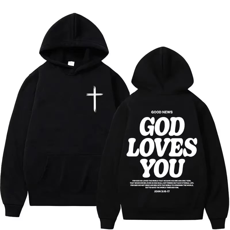 God Loves You Harajuku Aesthetics Christian Jesus Church Men'S Retro Sweatshirt Streetwear Y2K Hoodie