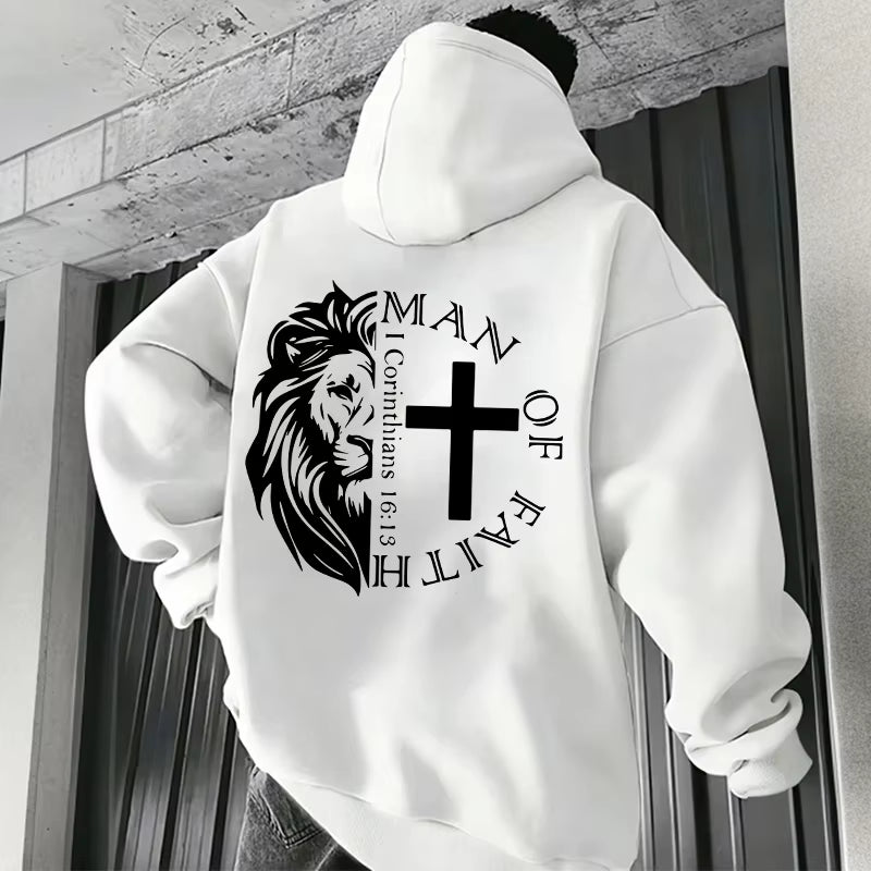 Jesus Christ Style Hoodies 2025 Fall Winter New Arrival Hooded Long Sleeve Sweatshirts Man off Faith Lion Print Hoody Outerwear