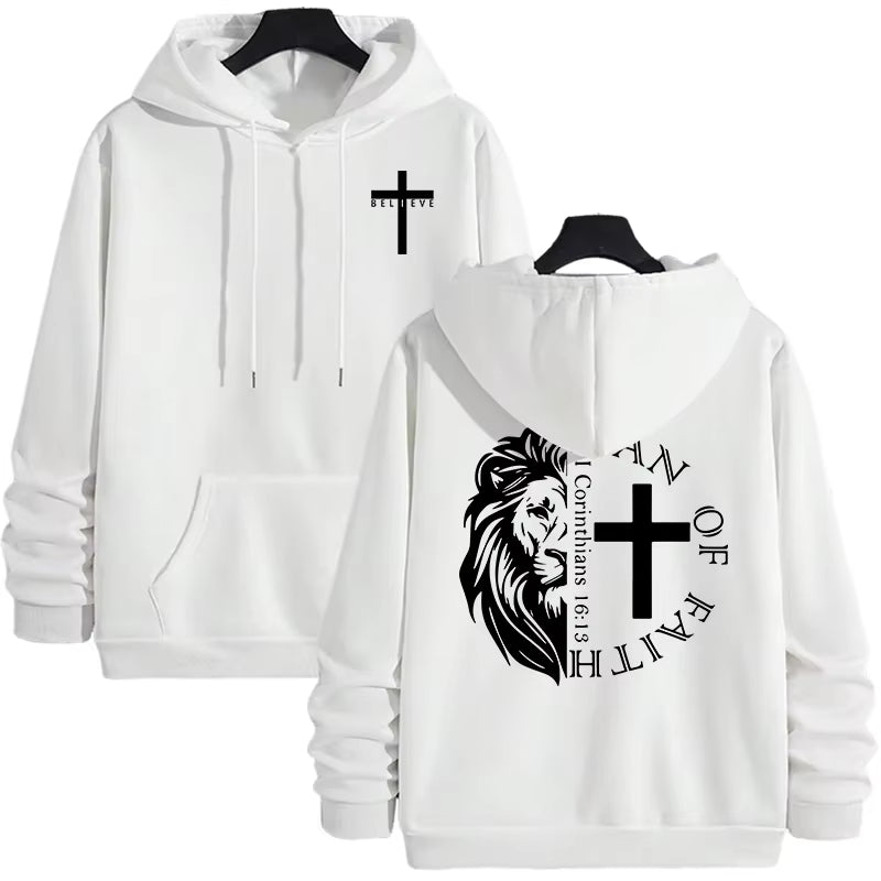Jesus Christ Style Hoodies 2025 Fall Winter New Arrival Hooded Long Sleeve Sweatshirts Man off Faith Lion Print Hoody Outerwear