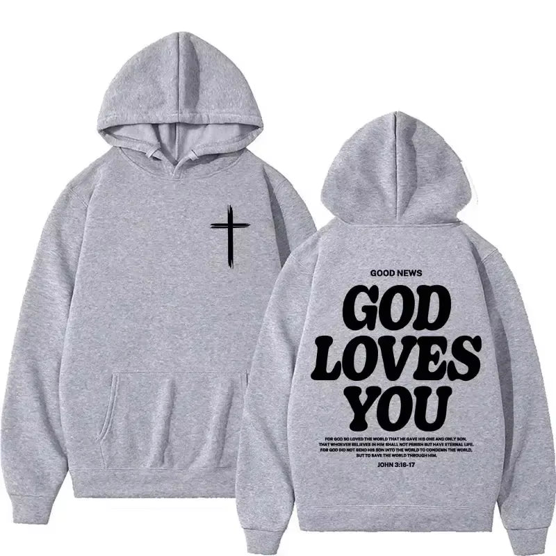 God Loves You Harajuku Aesthetics Christian Jesus Church Men'S Retro Sweatshirt Streetwear Y2K Hoodie