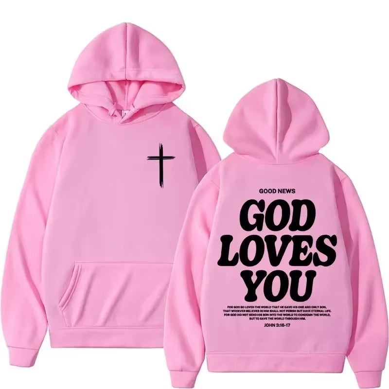 God Loves You Harajuku Aesthetics Christian Jesus Church Men'S Retro Sweatshirt Streetwear Y2K Hoodie