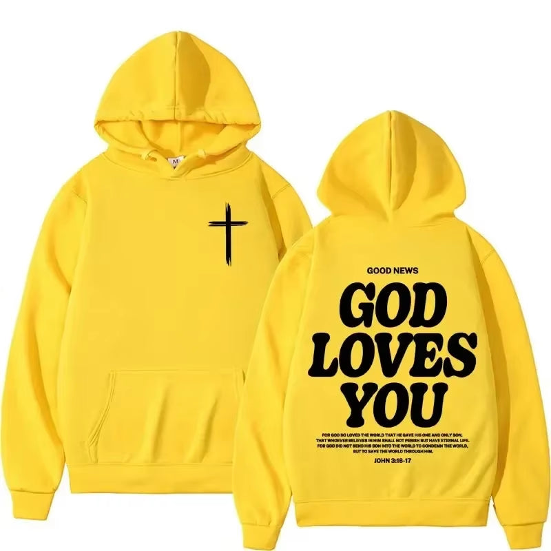 God Loves You Harajuku Aesthetics Christian Jesus Church Men'S Retro Sweatshirt Streetwear Y2K Hoodie