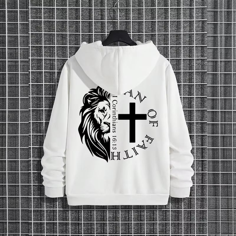 Jesus Christ Style Hoodies 2025 Fall Winter New Arrival Hooded Long Sleeve Sweatshirts Man off Faith Lion Print Hoody Outerwear