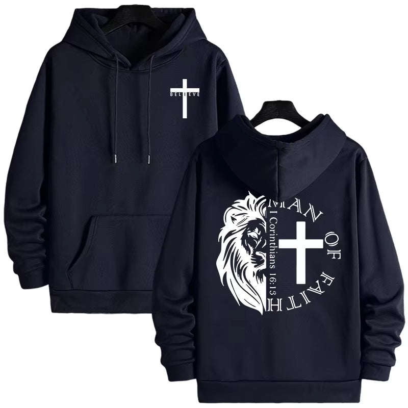 Jesus Christ Style Hoodies 2025 Fall Winter New Arrival Hooded Long Sleeve Sweatshirts Man off Faith Lion Print Hoody Outerwear