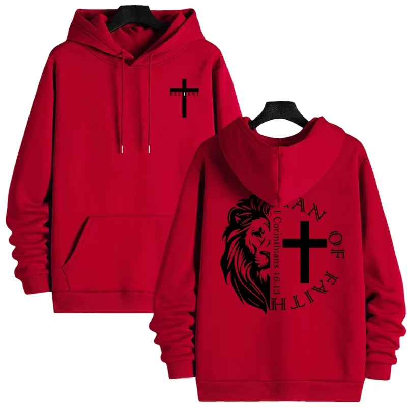 Jesus Christ Style Hoodies 2025 Fall Winter New Arrival Hooded Long Sleeve Sweatshirts Man off Faith Lion Print Hoody Outerwear