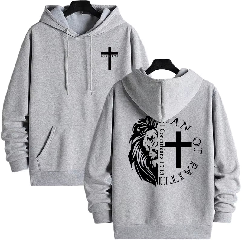 Jesus Christ Style Hoodies 2025 Fall Winter New Arrival Hooded Long Sleeve Sweatshirts Man off Faith Lion Print Hoody Outerwear