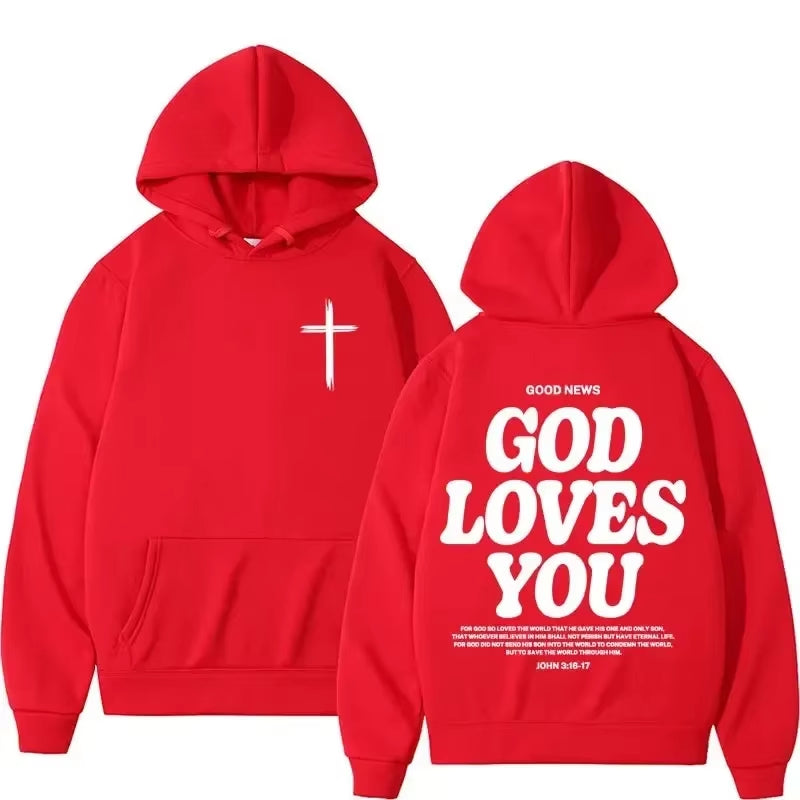 God Loves You Harajuku Aesthetics Christian Jesus Church Men'S Retro Sweatshirt Streetwear Y2K Hoodie